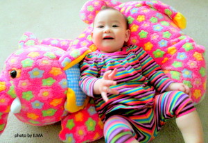 Beatrice with elephant and snow trees 002